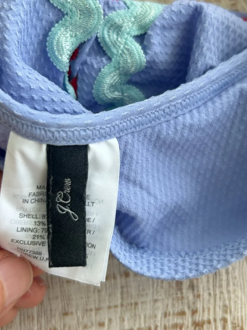 J Crew Ric Rac Ruffle Periwinkle Bikini Top only size Small
